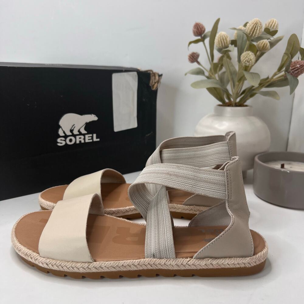 Sorel Ella II Cross Strap Suede/Elastic Sandals Chalk Women's 9 Tried On